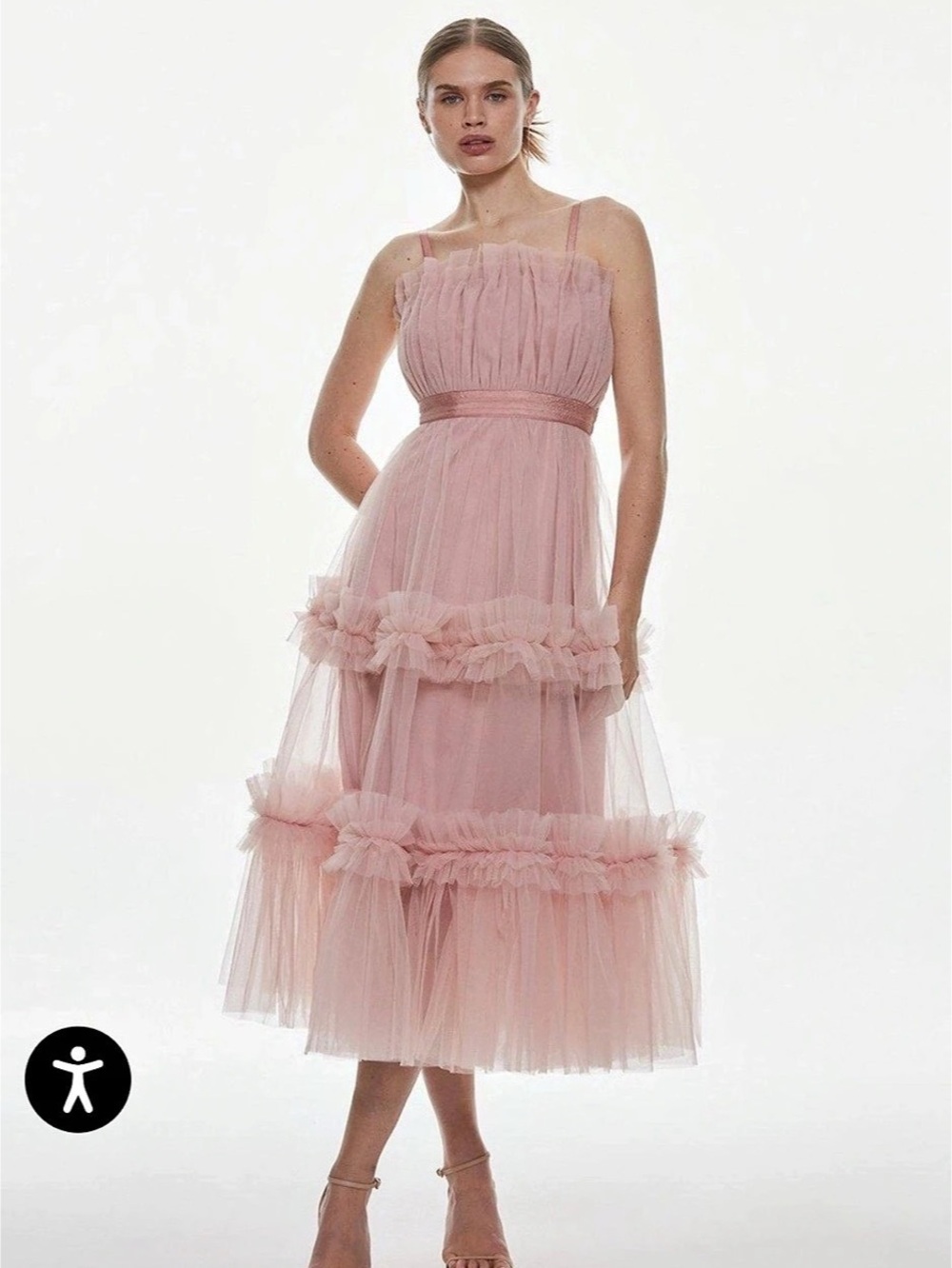 KAREN MILLEN Tulle Tiered Midi Dress in Blush pink, Size 4, NWT